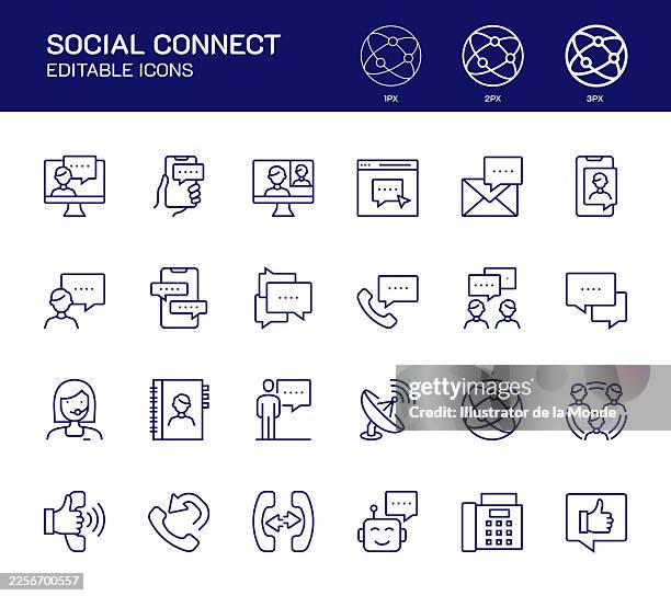 social connect line icons - answering machine stock illustrations