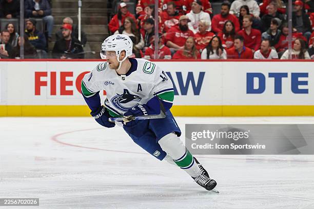 Vancouver Canucks forward Elias Pettersson skates during a regular season NHL hockey game between the Vancouver Canucks and the Detroit Red Wings on...