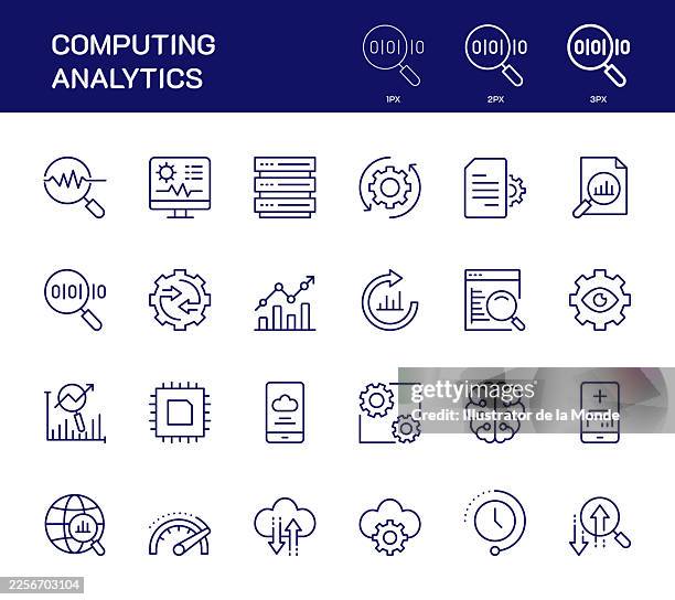 computing analytics line icons - data analyst stock illustrations