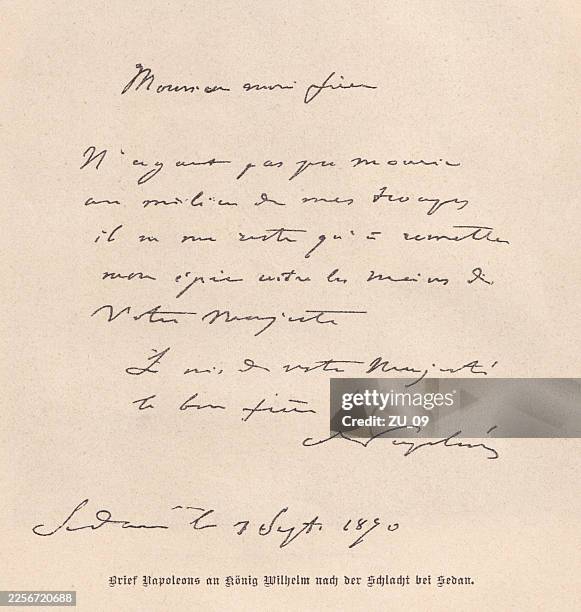 capitulation letter napoleon iii, franco-prussian war (1870), facsimile, published 1883 - ardennes department france stock illustrations