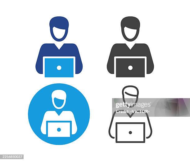 young man and laptop - illustration icons - one person stock illustrations