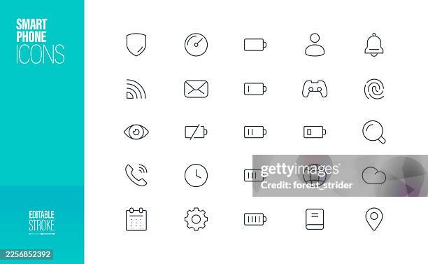 smartphone icon editable stroke - wireless charging stock illustrations