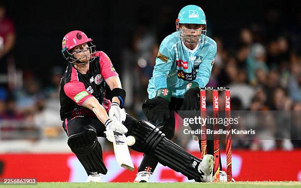 Steve Smith of the Sixers plays a shot during the BBL match between Brisbane Heat and Sydney Sixers at the The Gabba, on January 18 in Brisbane,...