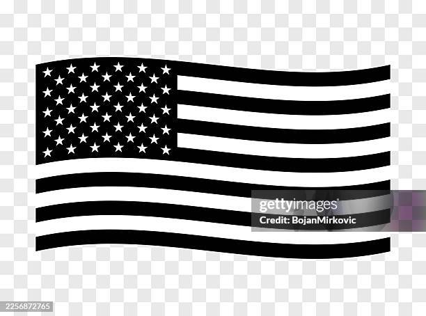 american waving flag. black and white version. vector - us flags stock illustrations