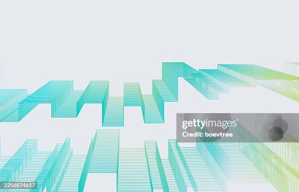 abstract blue green gradient city building structure line fractal pattern - office perspective stock illustrations