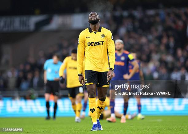 Tolu Arokodare of Wolverhampton Wanderers reacts during the Premier League match between Wolverhampton Wanderers and Newcastle United at Molineux on...