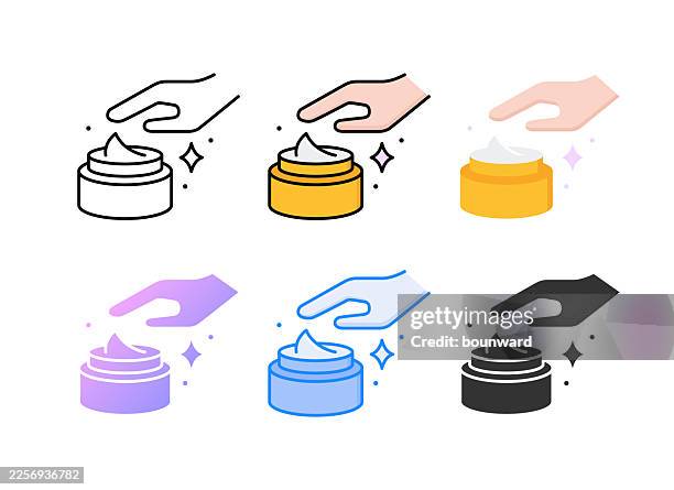 hand cream icon. 6 different styles. editable stroke. - makeup application stock illustrations