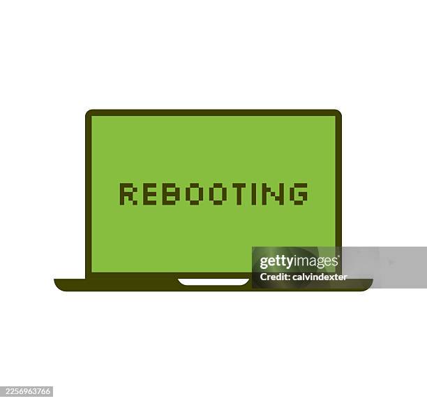 message on laptop computer screen - digital reboot stock illustrations