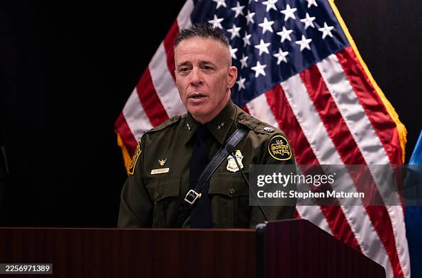 Border Patrol Commander Gregory Bovino speaks during a press conference at the Bishop Henry Whipple Federal on January 22, 2026 in Minneapolis,...
