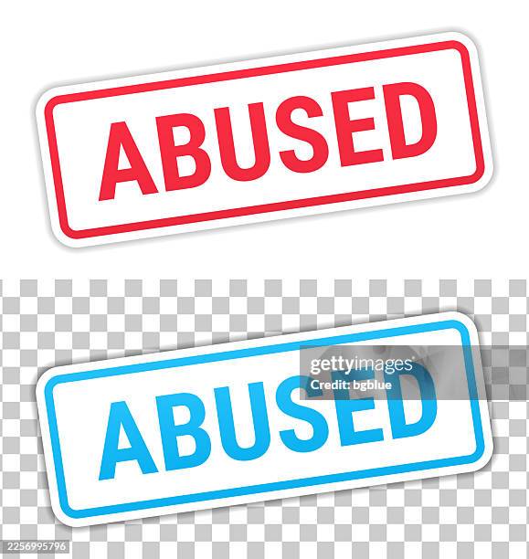 abused - red and blue labels on blank background - child abuse stock illustrations