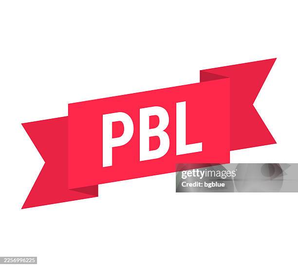 pbl - project based learning - red banner on white background - knowledge management logo stock illustrations