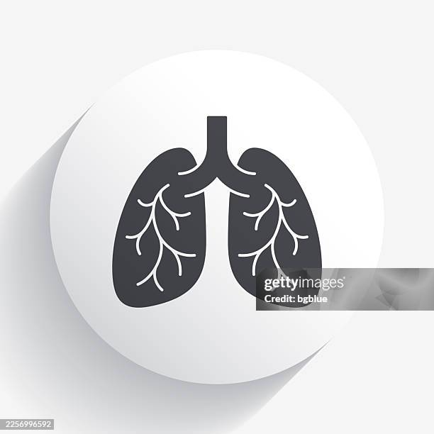 lungs. icon on circle button with long shadow - lung cancer screening stock illustrations