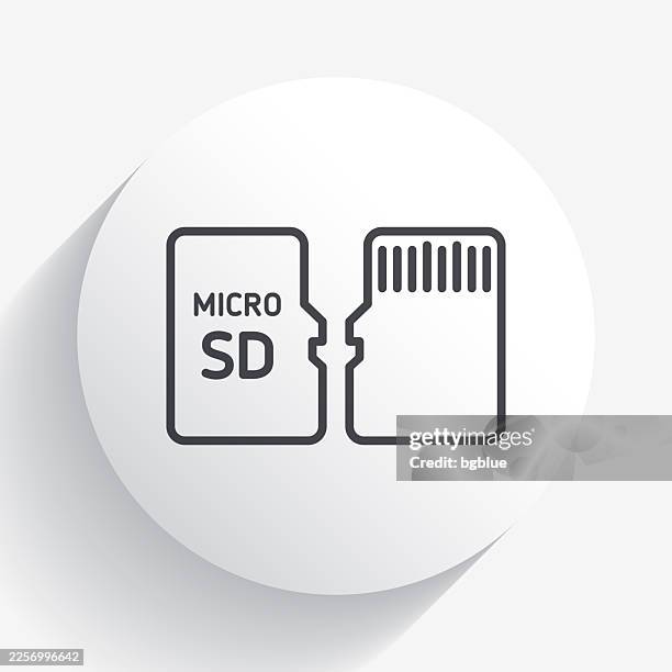 micro sd card - front and back view. icon on circle button with long shadow - micro photography stock illustrations