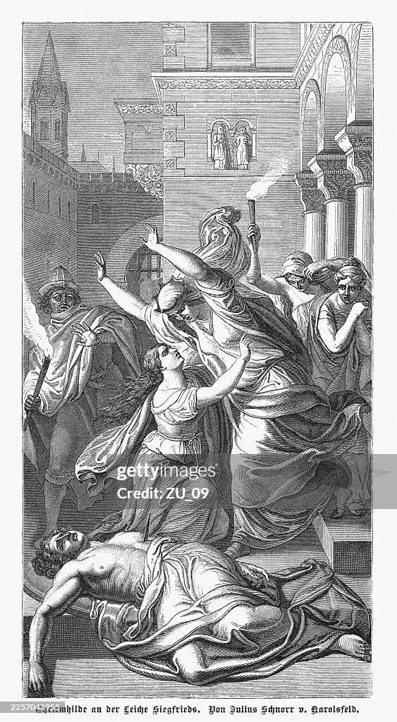 Kriemhild and Siegfried (Nibelungenlied, painted by Carolsfeld, woodcut, published 1883