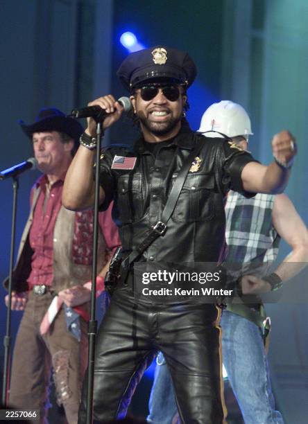 Lead singer Ray Simpson performing with a non-original line-up of disco group Village People, at the taping of "American Bandstand's 50th...A...