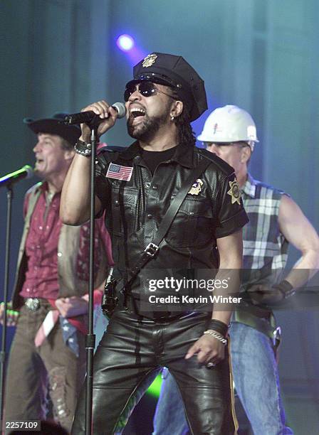 Lead singer Ray Simpson performing with a non-original line-up of disco group Village People, at the taping of "American Bandstand's 50th...A...