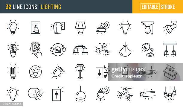 lighting thin line icons - editable stroke - fluorescent light stock illustrations