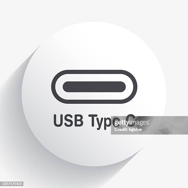 usb type c port. icon on circle button with long shadow - data transfer speed stock illustrations