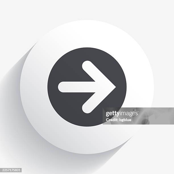 right arrow button. icon on circle button with long shadow - white play button stock illustrations