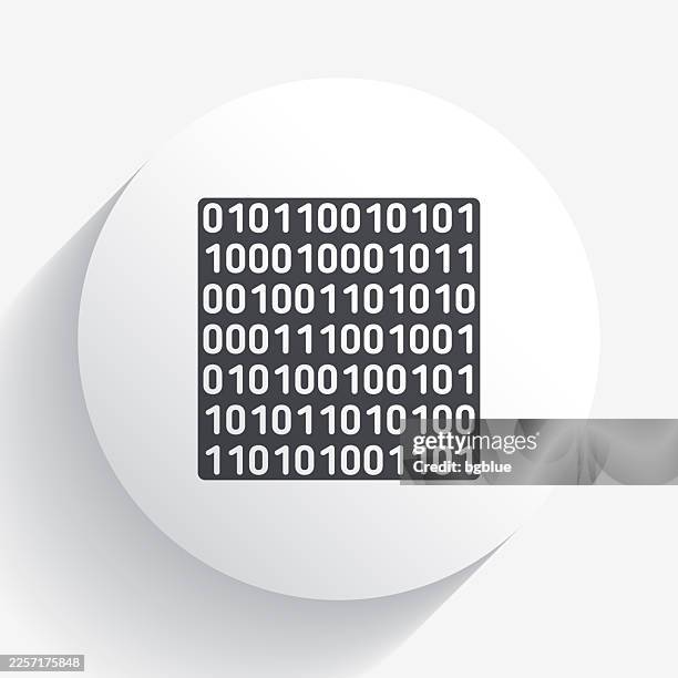 binary code. icon on circle button with long shadow - binary code white background stock illustrations