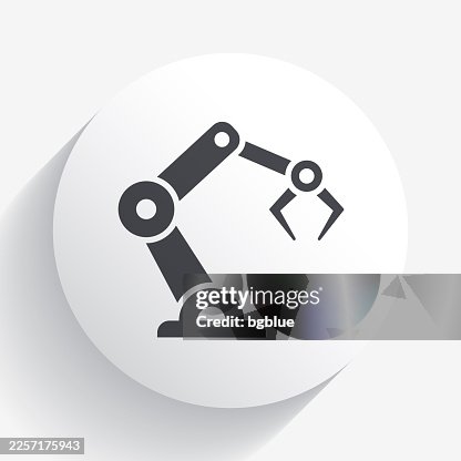 Robotic arm. Icon on circle button with long shadow Robotic arm. Icon on circle button with long shadow