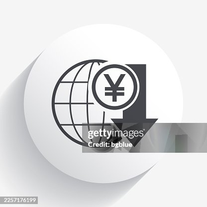 Yen rate decrease. Icon on circle button with long shadow Yen rate decrease. Icon on circle button with long shadow