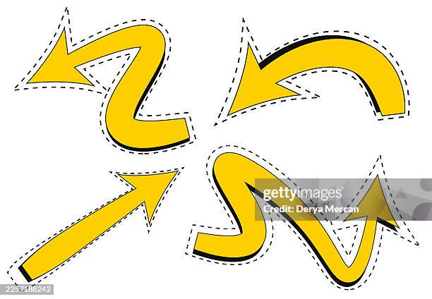 illustrazioni stock, clip art, cartoni animati e icone di tendenza di illustrazione stock di set con frecce piegate - segnale di direzione obbligatoria