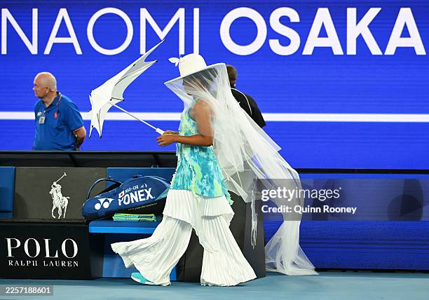 Naomi Osaka of Japan walks out ahead of the Women's Singles First Round match against Antonia Ruzic of Croatia on day three of the 2026 Australian...