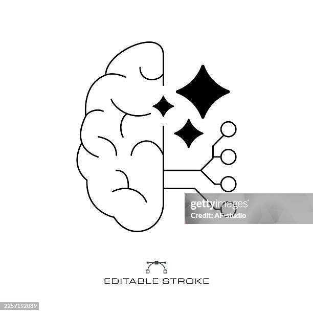 ai brain concept line icon with editable stroke - science nerd stock illustrations