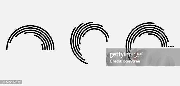 abstract black and white curve circle geometric stripe sign set,motion turning icon,radial ribbon symbol,fly label - blurred motion stock illustrations