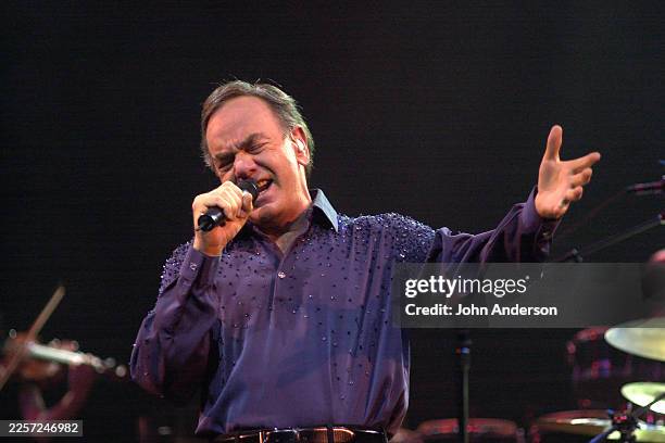 American Pop musician Neil Diamond performs onstage at Erwin Center, Austin, Texas, February 12, 2002.