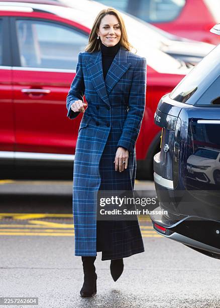 Catherine, Princess of Wales arrives for a visit to the National Curling Academy with Prince William, Prince of Wales on January 20, 2026 in...