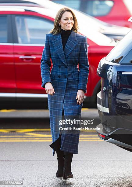 Catherine, Princess of Wales arrives for a visit to the National Curling Academy with Prince William, Prince of Wales on January 20, 2026 in...