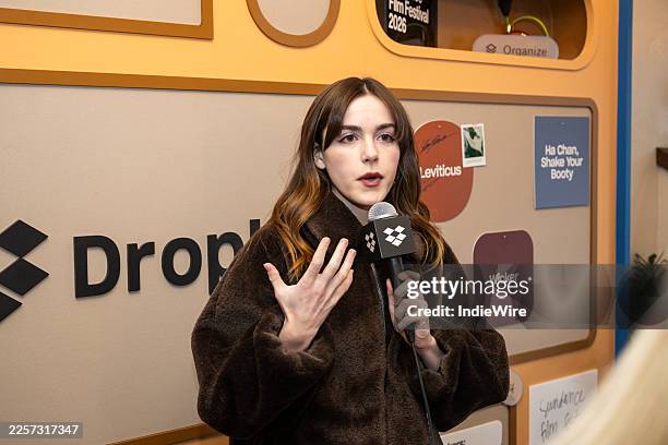 Kiernan Shipka at the IndieWire Studio Presented by Dropbox at Sundance on January 23, 2026 in Park City, Utah.