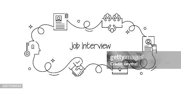 continuous line drawing job interview banner design. - interview stock illustrations