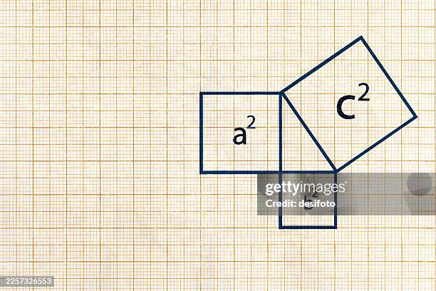 pythagorean theorem diagram with copy space over vector graph paper - tidy study stock illustrations