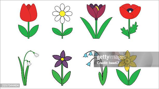 flowers flat icons - yellow tulip stock illustrations