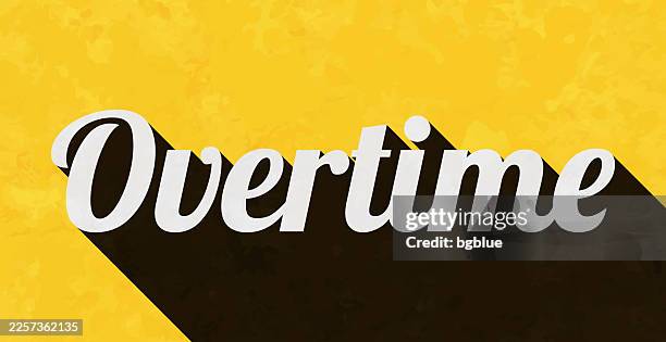 overtime - text with long shadow on textured yellow background - trend over time stock illustrations