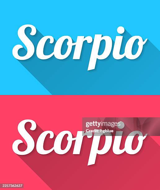 scorpio - flat design with long shadow on blue and red background - red scorpion stock illustrations