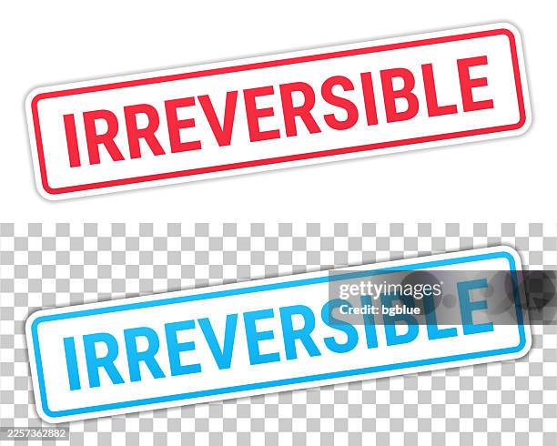 irreversible - red and blue labels on blank background - hopelessness stock illustrations