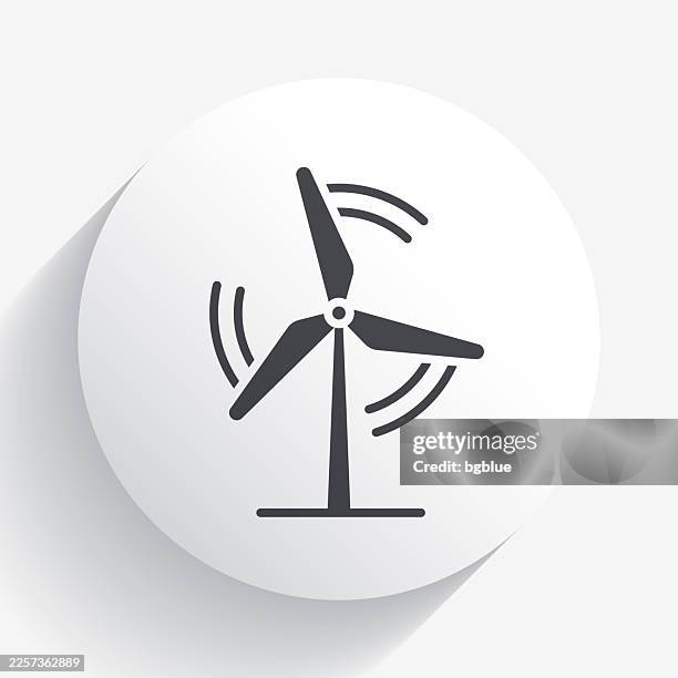 ilustraciones, imágenes clip art, dibujos animados e iconos de stock de aerogenerador. icono en el botón circular con sombra larga - molino de viento