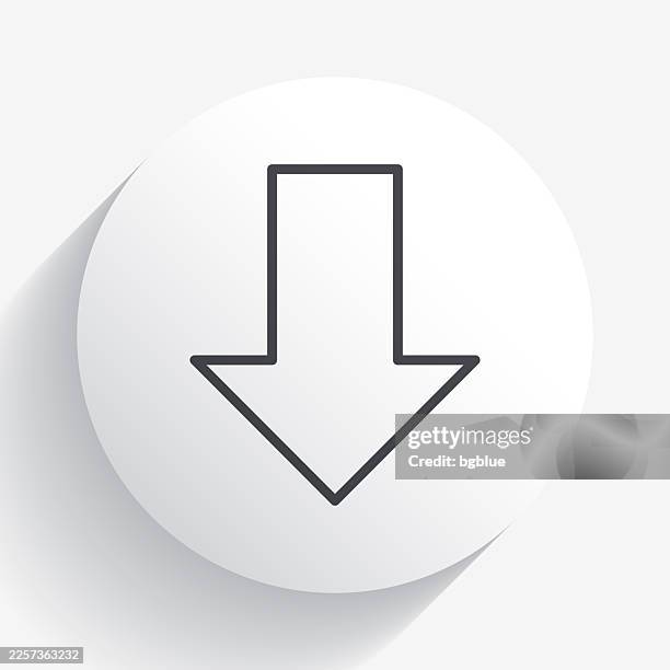 down arrow. icon on circle button with long shadow - pointing down white background stock illustrations