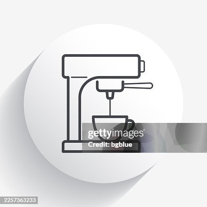 Coffee machine. Icon on circle button with long shadow Coffee machine. Icon on circle button with long shadow
