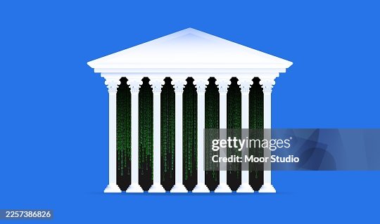 Courthouse with binary code inside vector illustration Courthouse with binary code inside vector illustration