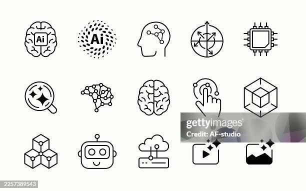 artificial intelligence and machine learning linear icon set - cloud security stock illustrations