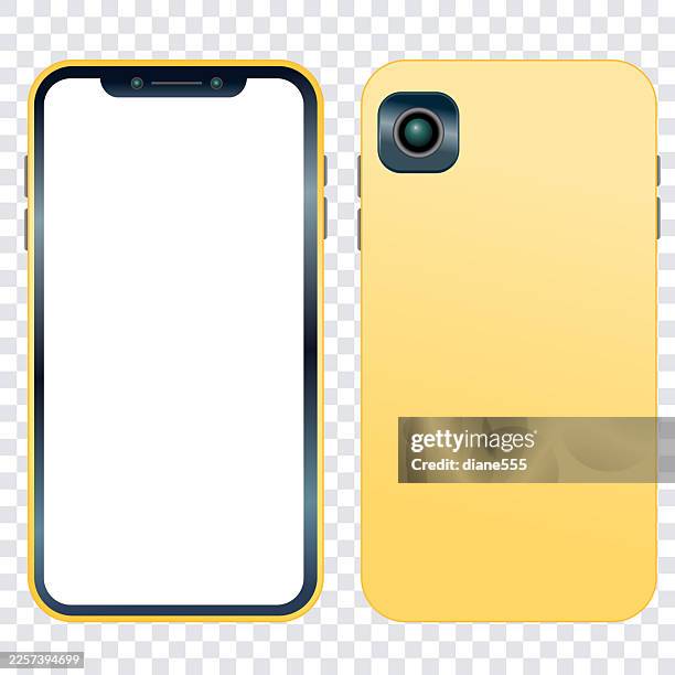realistic smart phone isolated on a transparent base - device screen from behind stock illustrations