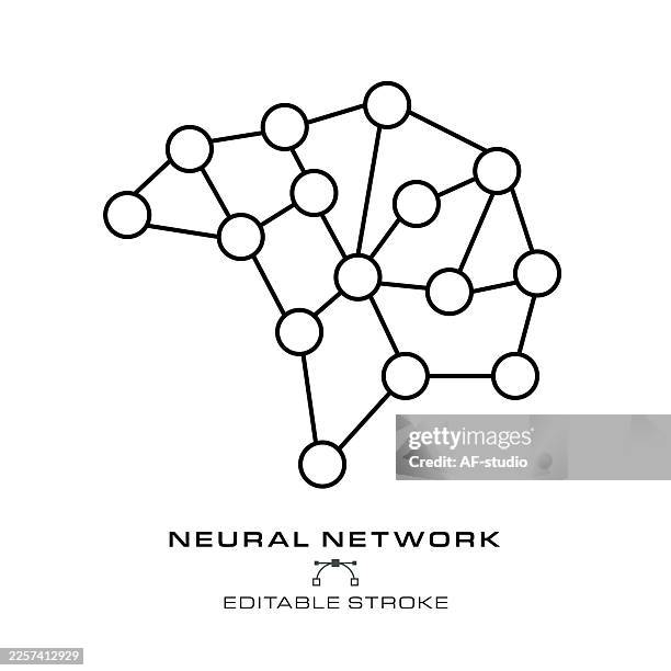 artificial neural network node icon with editable lines - computer network nodes stock illustrations