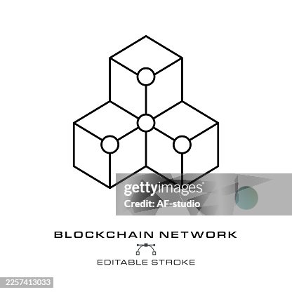 Connected Blockchain Structure Icon with Editable Lines Connected Blockchain Structure Icon with Editable Lines