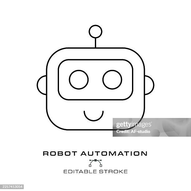 friendly robot automation icon with editable lines - natural language processing stock illustrations