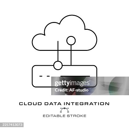 Cloud Server Data Integration Icon with Editable Lines Cloud Server Data Integration Icon with Editable Lines